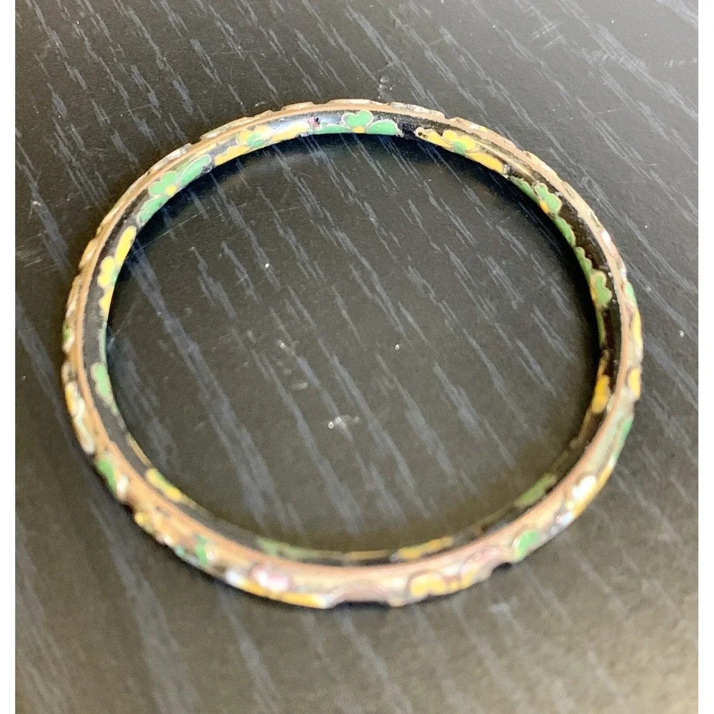 VINTAGE‎ CHINESE FLORAL FLOWERS ENAMEL BANGLE BRACELET 8